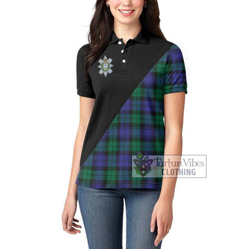 Black Watch Modern Tartan Women's Polo Shirt with Family Crest and Military Logo Style