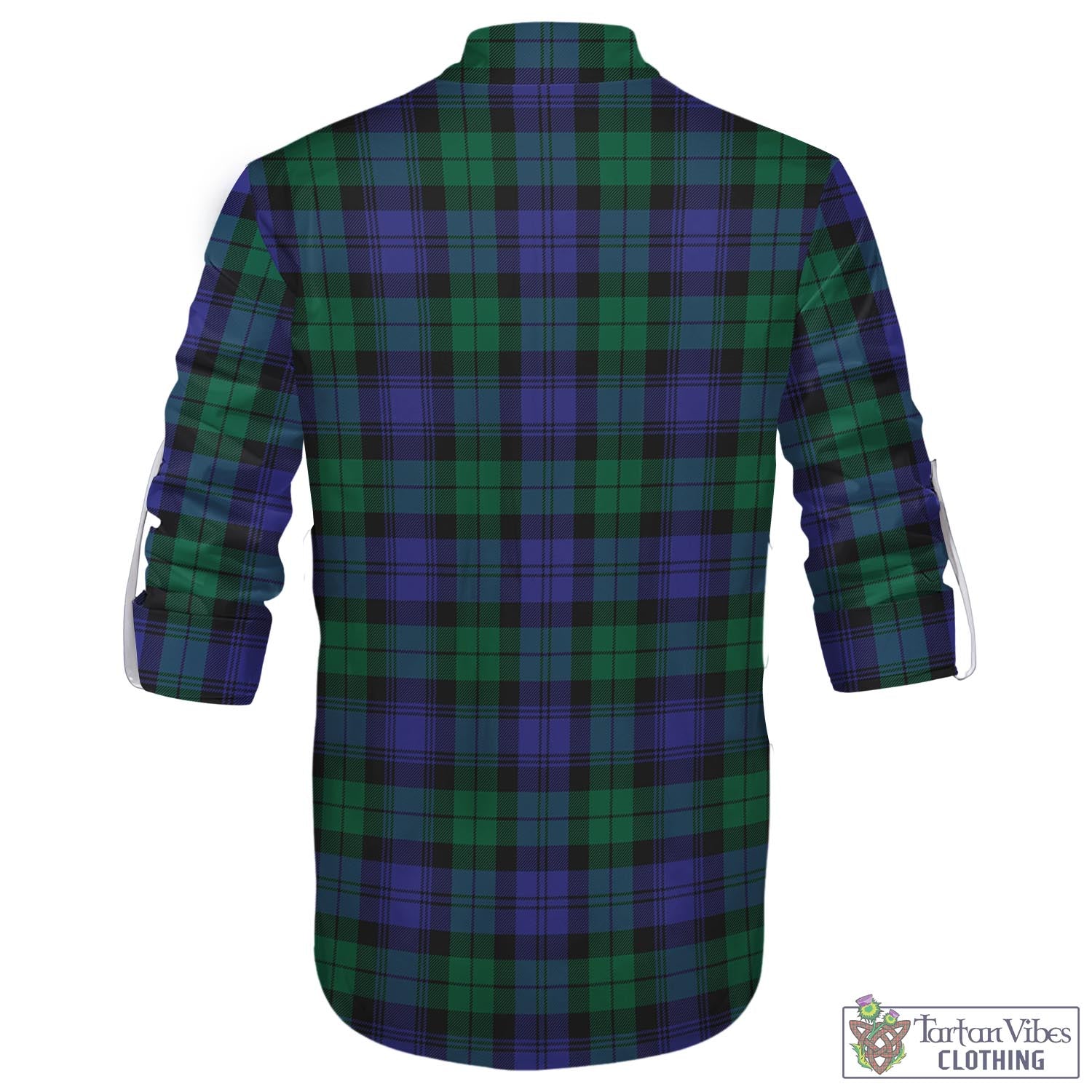 Tartan Vibes Clothing Black Watch Modern Tartan Men's Scottish Traditional Jacobite Ghillie Kilt Shirt with Family Crest