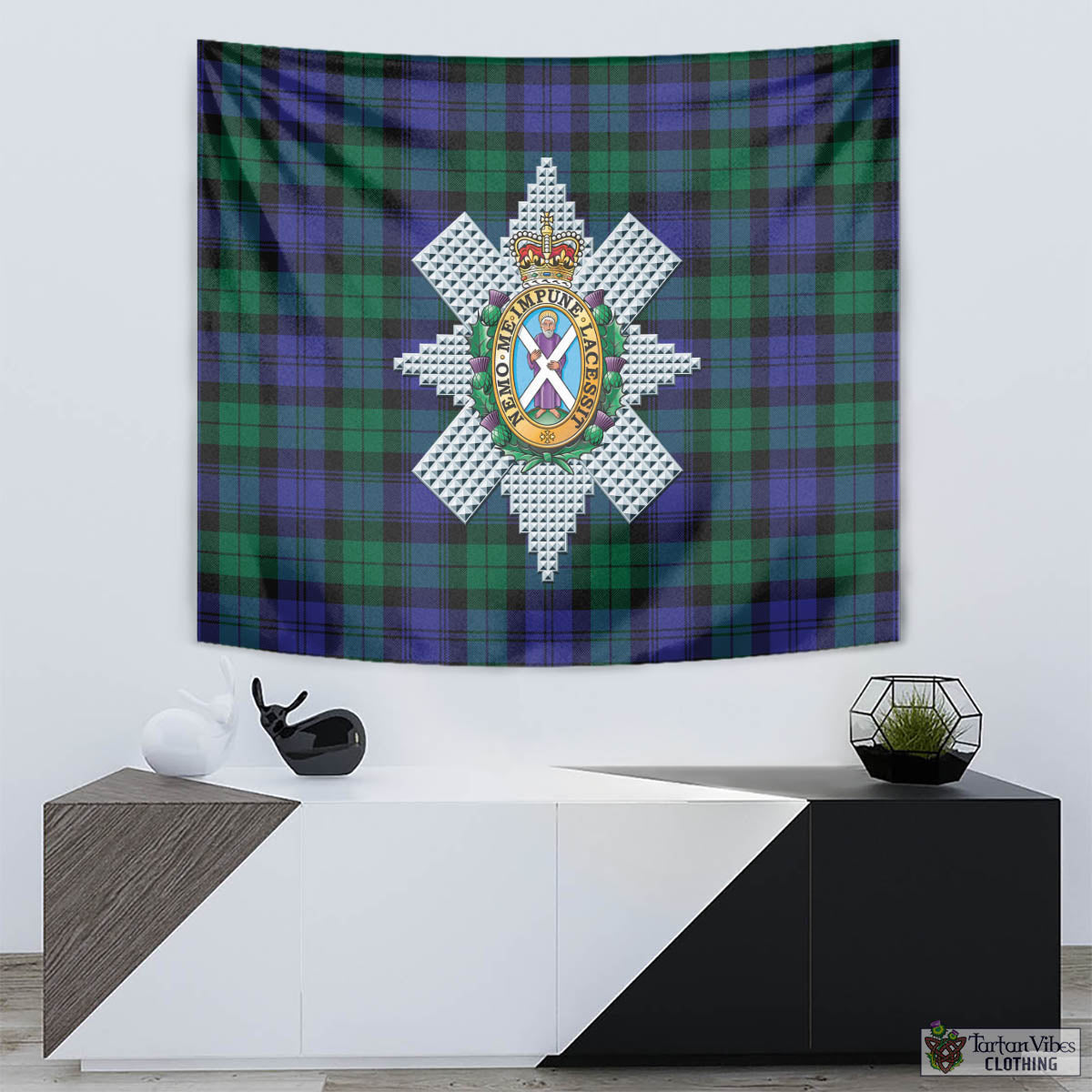 Tartan Vibes Clothing Black Watch Modern Tartan Tapestry Wall Hanging and Home Decor for Room with Family Crest