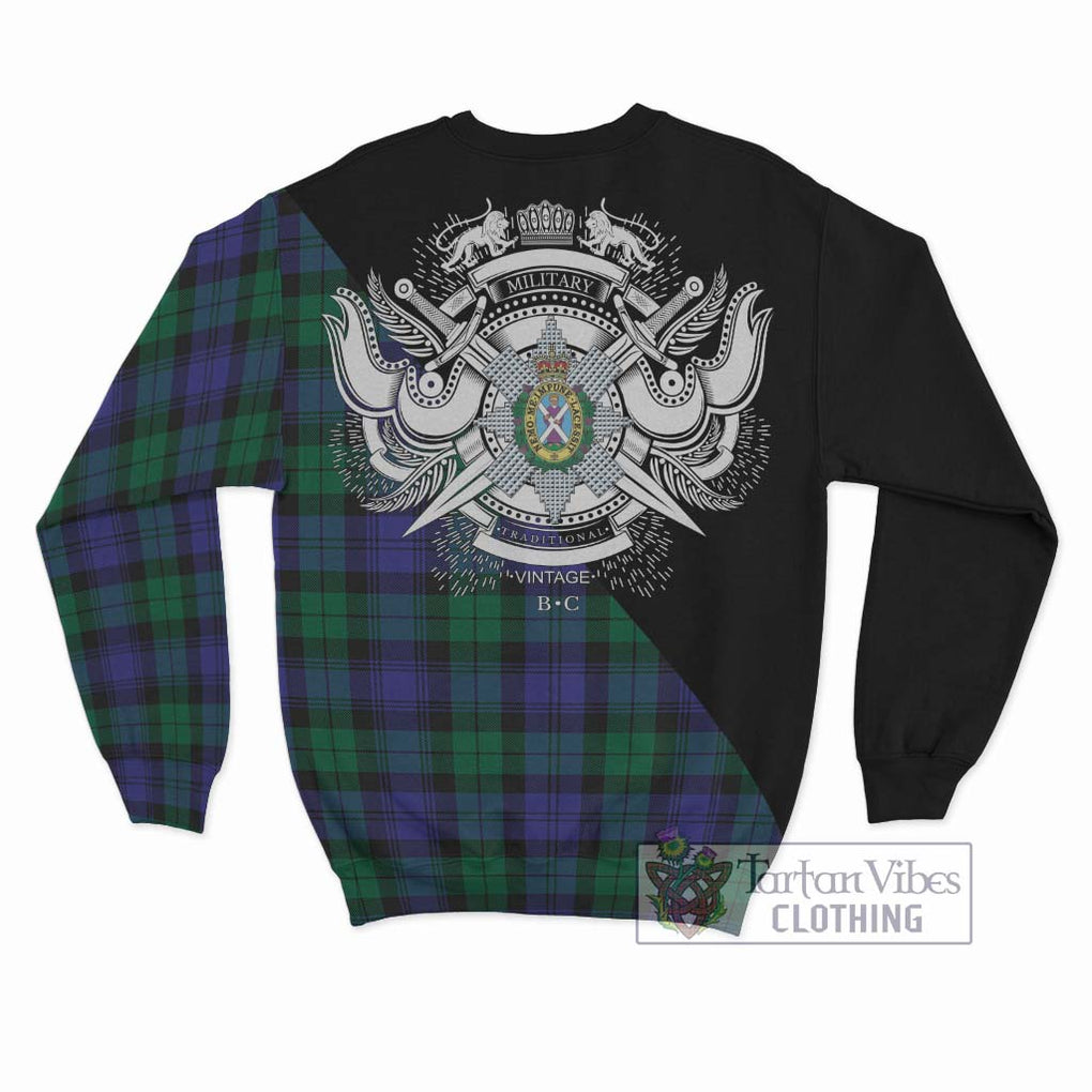 Black Watch Modern Tartan Sweatshirt with Family Crest and Military Logo Style - Tartanvibesclothing Shop