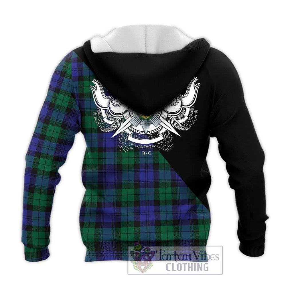 Black Watch Modern Tartan Knitted Hoodie with Family Crest and Military Logo Style - Tartanvibesclothing Shop