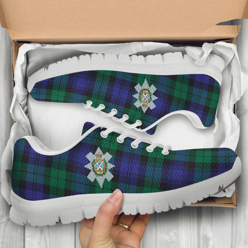 Black Watch Modern Tartan Sneakers with Family Crest - Tartan Vibes Clothing