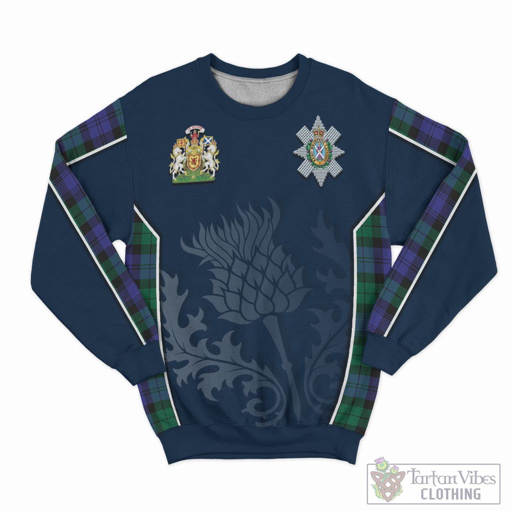 Tartan Vibes Clothing Black Watch Modern Tartan Sweatshirt with Family Crest and Scottish Thistle Vibes Sport Style