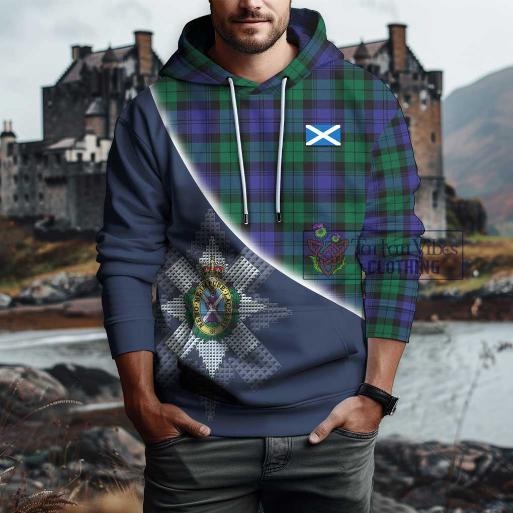 Black Watch Modern Tartan Hoodie with Personalised National Flag and Family Crest Half Style - Tartanvibesclothing Shop