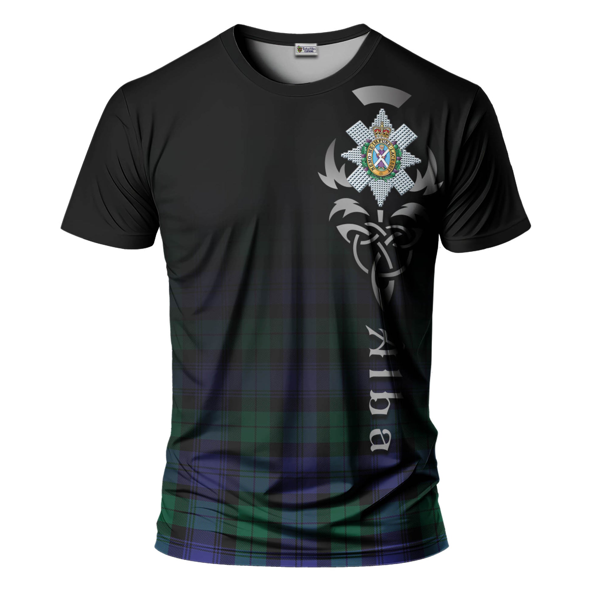 Tartan Vibes Clothing Black Watch Modern Tartan T-Shirt Featuring Alba Gu Brath Family Crest Celtic Inspired