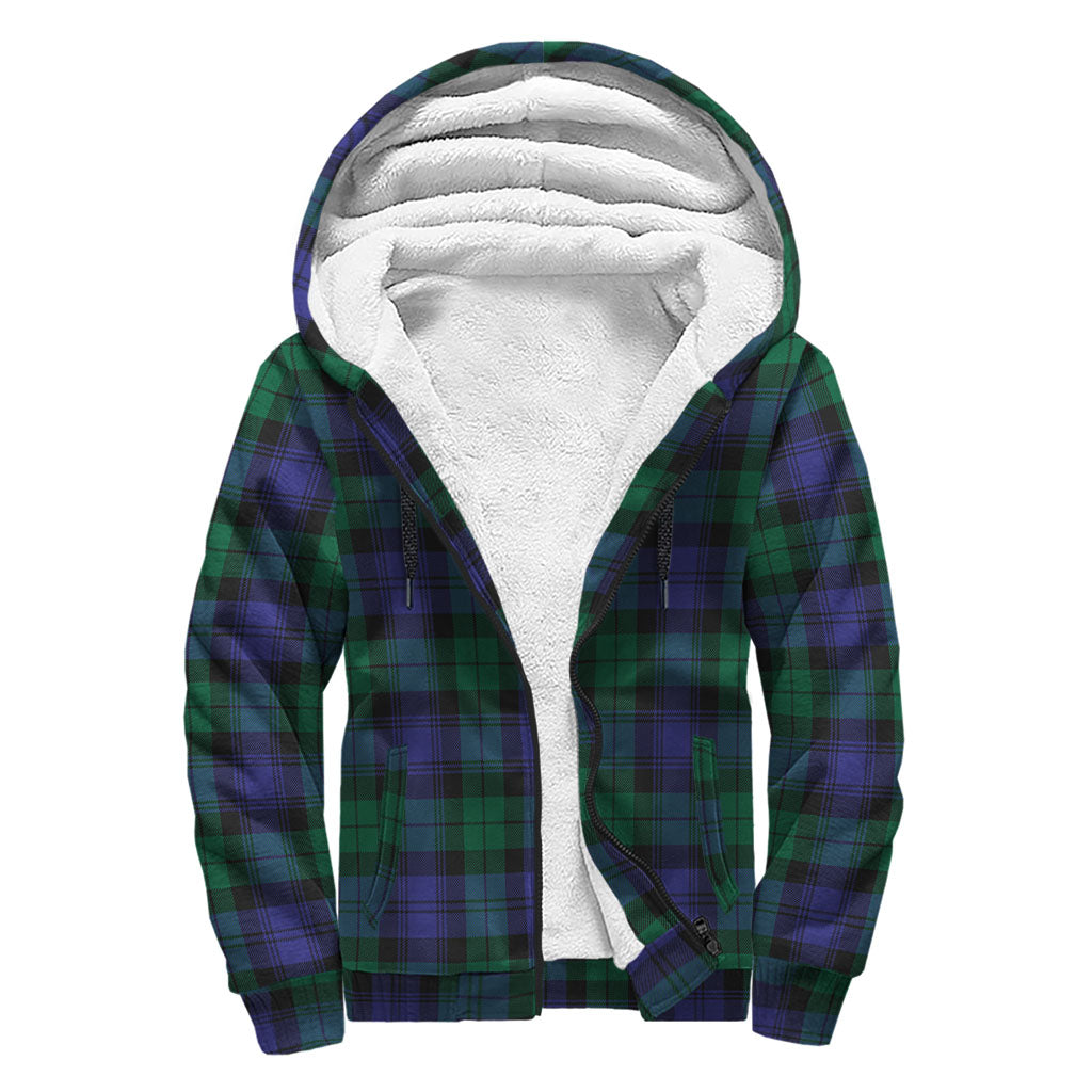 Black Watch Modern Tartan Sherpa Hoodie with Family Crest - Tartanvibesclothing