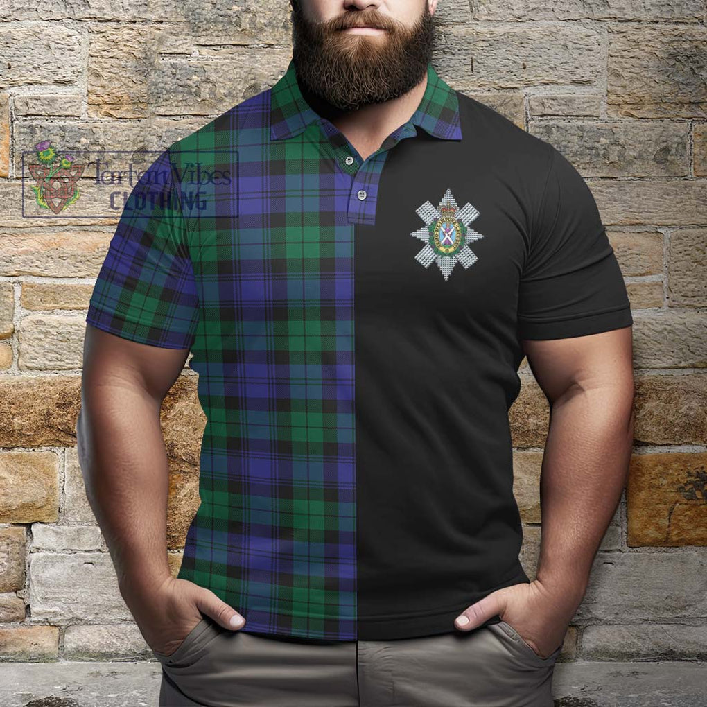 Black Watch Modern Tartan Polo Shirt with Family Crest and Half Of Me Style - Tartanvibesclothing Shop