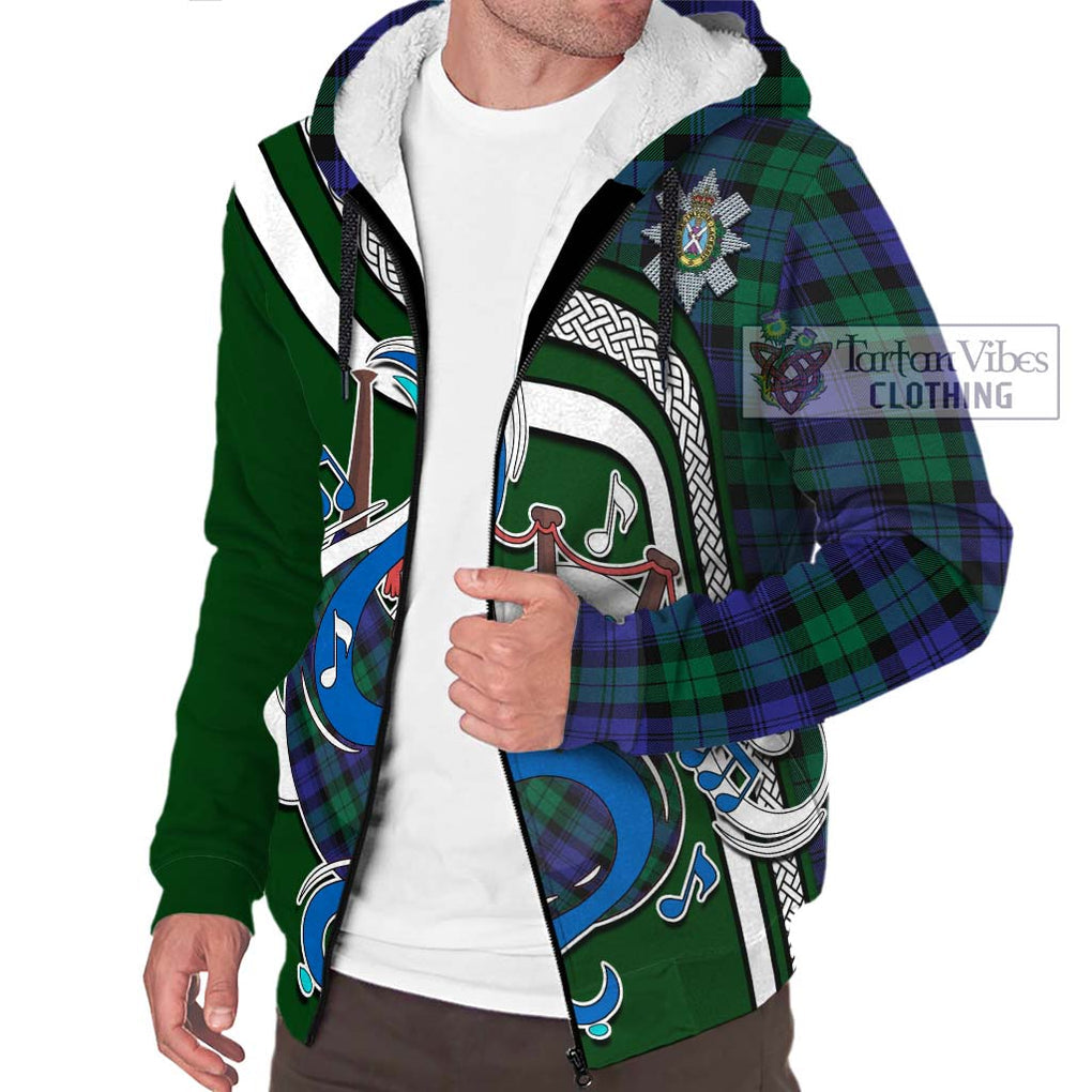 Black Watch Modern Tartan Sherpa Hoodie with Epic Bagpipe Style Unisex - Tartanvibesclothing Shop