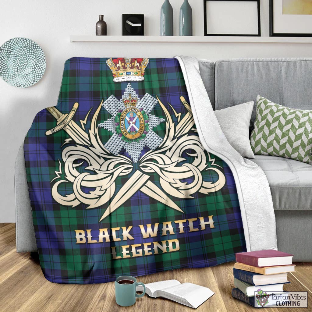 Tartan Vibes Clothing Black Watch Modern Tartan Blanket with Clan Crest and the Golden Sword of Courageous Legacy