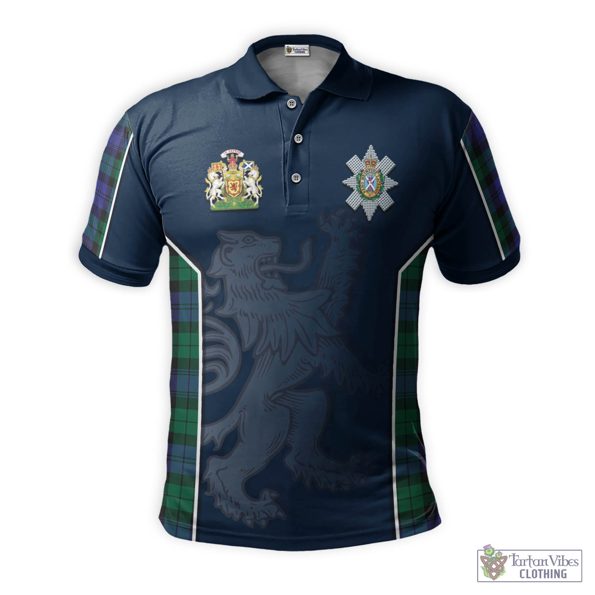 Tartan Vibes Clothing Black Watch Modern Tartan Men's Polo Shirt with Family Crest and Lion Rampant Vibes Sport Style