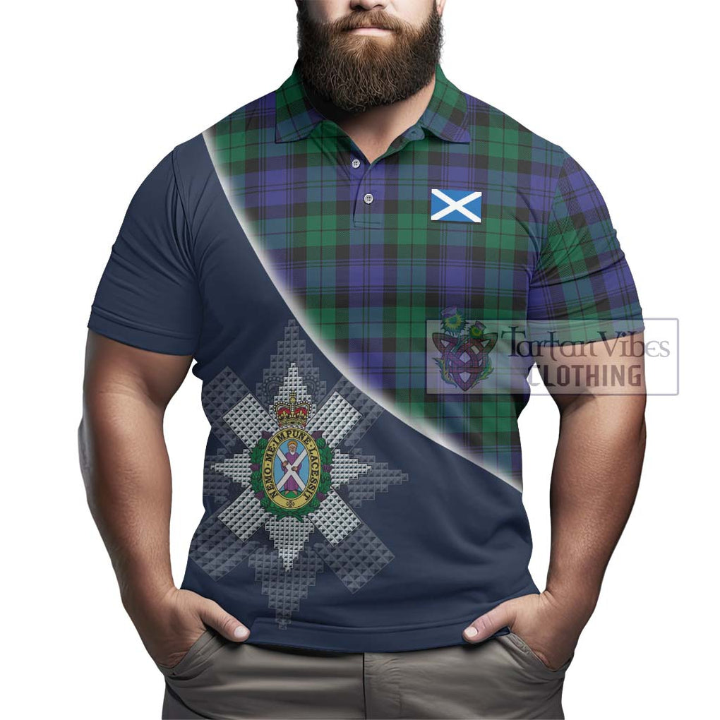 Black Watch Modern Tartan Polo Shirt with Personalised National Flag and Family Crest Half Style - Tartanvibesclothing Shop