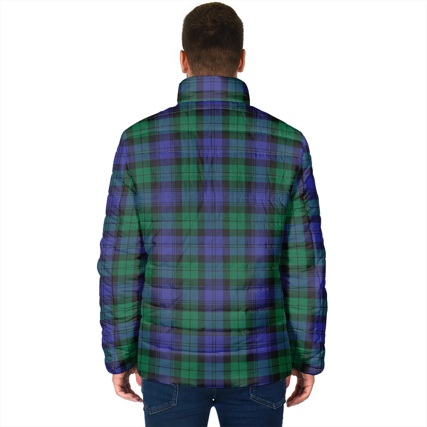 Black Watch Modern Tartan Padded Jacket with Family Crest - Tartan Vibes Clothing