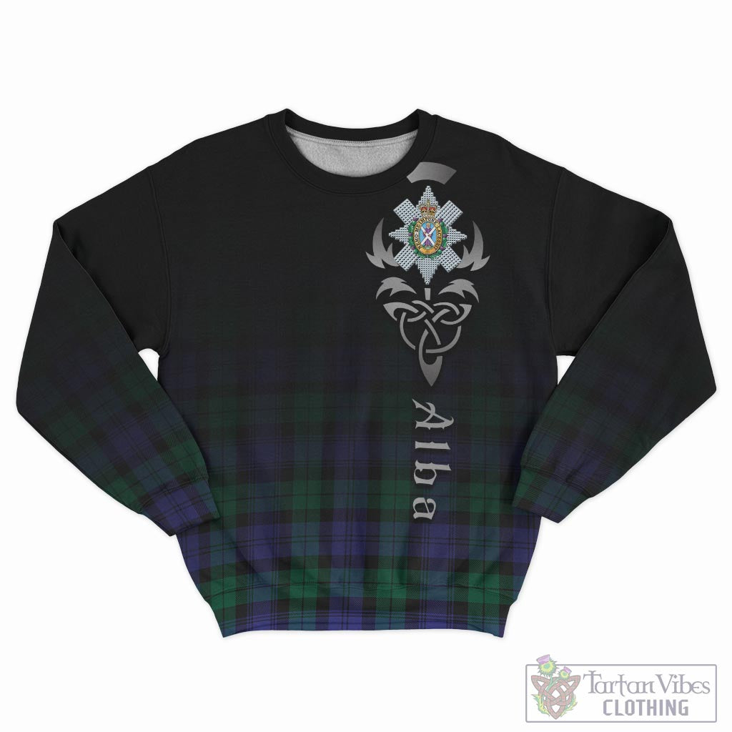 Tartan Vibes Clothing Black Watch Modern Tartan Sweatshirt Featuring Alba Gu Brath Family Crest Celtic Inspired