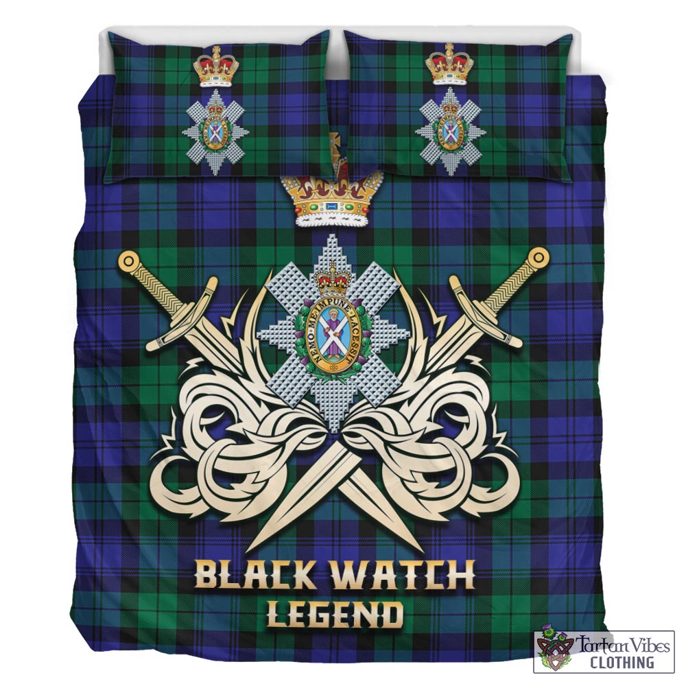 Tartan Vibes Clothing Black Watch Modern Tartan Bedding Set with Clan Crest and the Golden Sword of Courageous Legacy