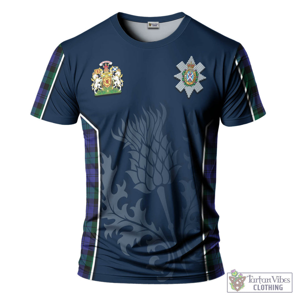 Tartan Vibes Clothing Black Watch Modern Tartan T-Shirt with Family Crest and Scottish Thistle Vibes Sport Style