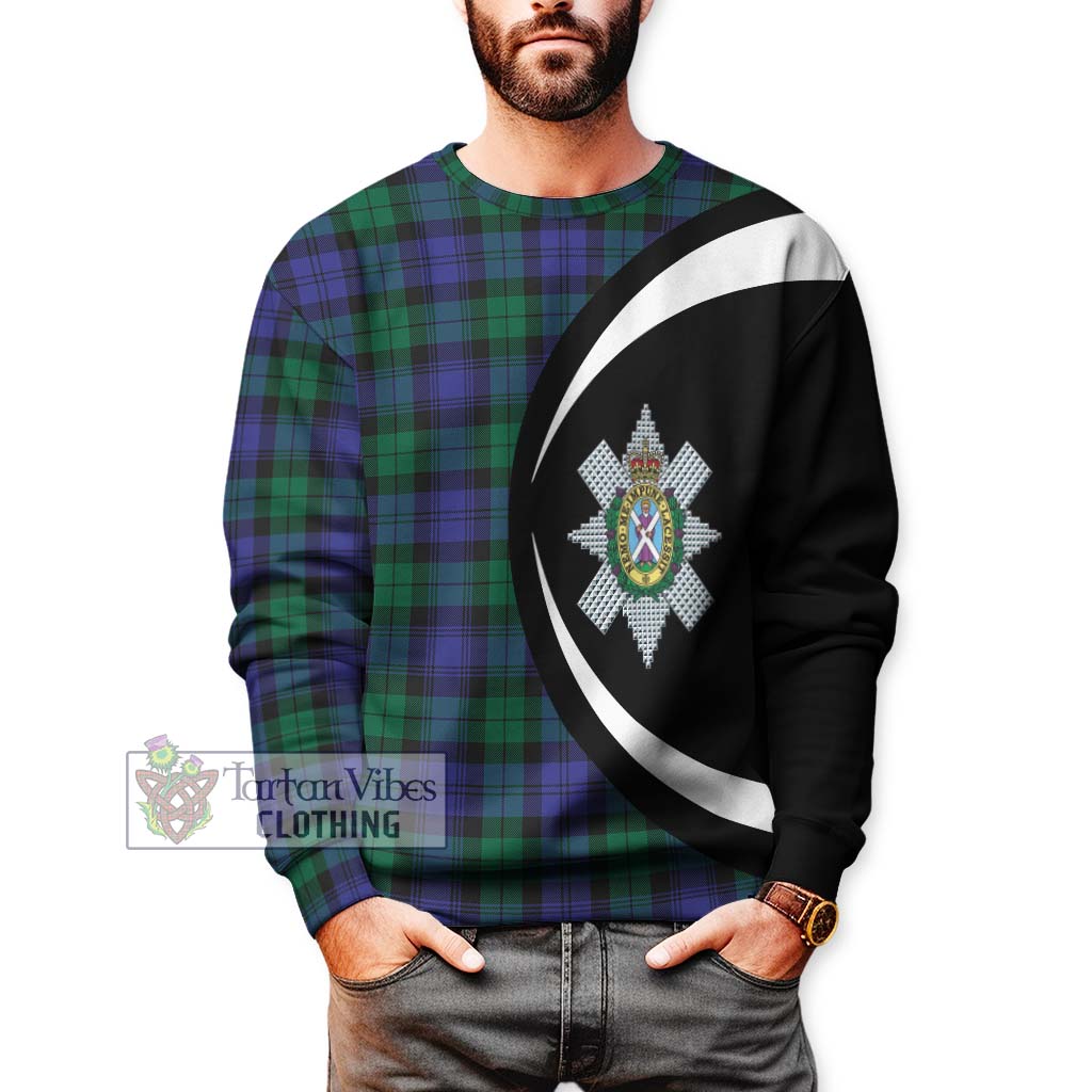 Black Watch Modern Tartan Sweatshirt with Family Crest Circle Style - Tartan Vibes Clothing