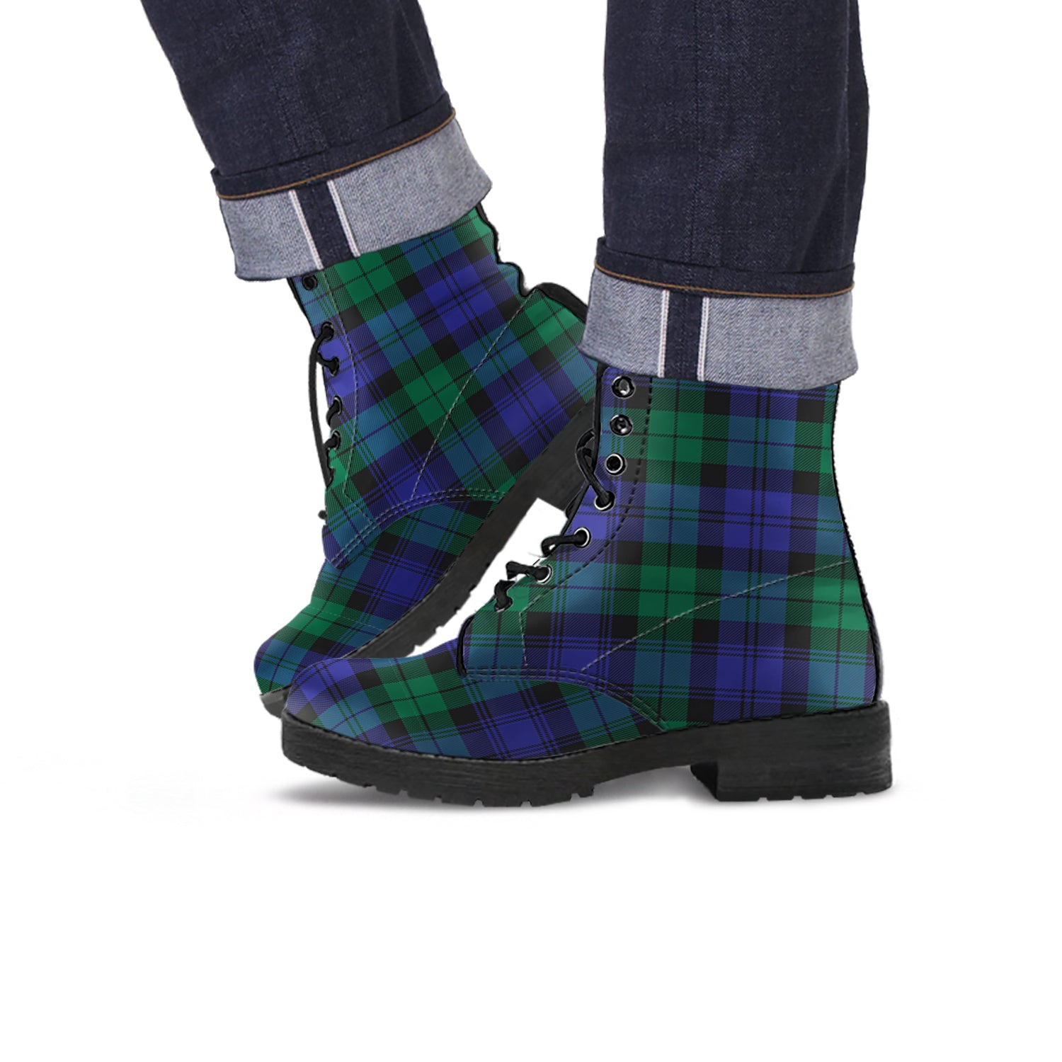 Black Watch Modern Tartan Leather Boots - Tartanvibesclothing