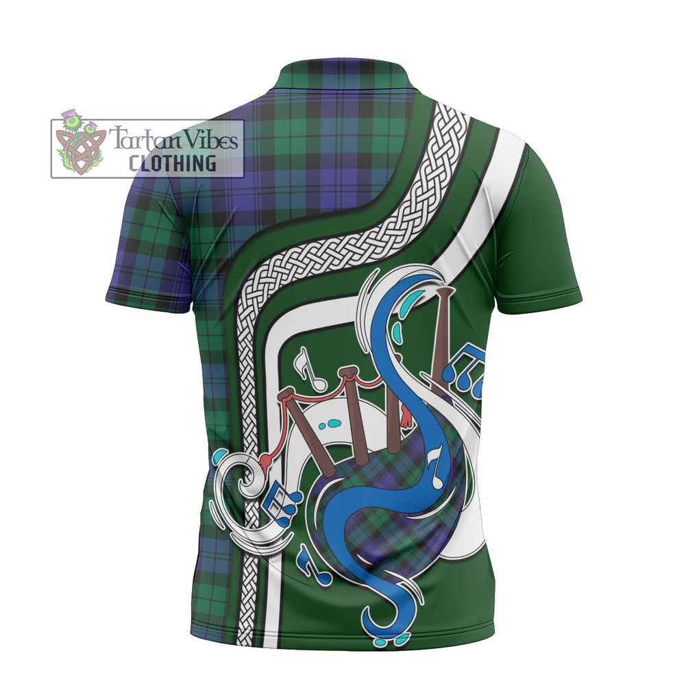 Black Watch Modern Tartan Zipper Polo Shirt with Epic Bagpipe Style - Tartanvibesclothing Shop