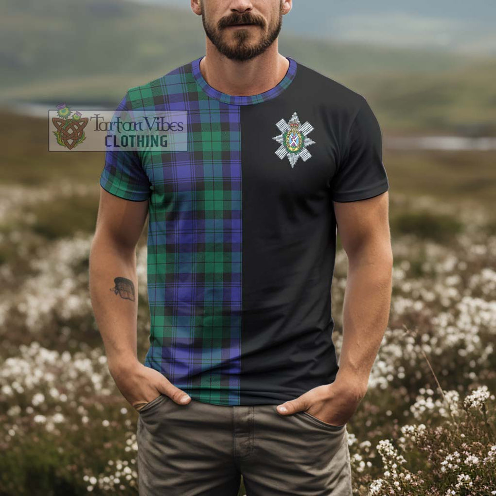 Black Watch Modern Tartan T-Shirt with Family Crest and Half Of Me Style - Tartanvibesclothing Shop