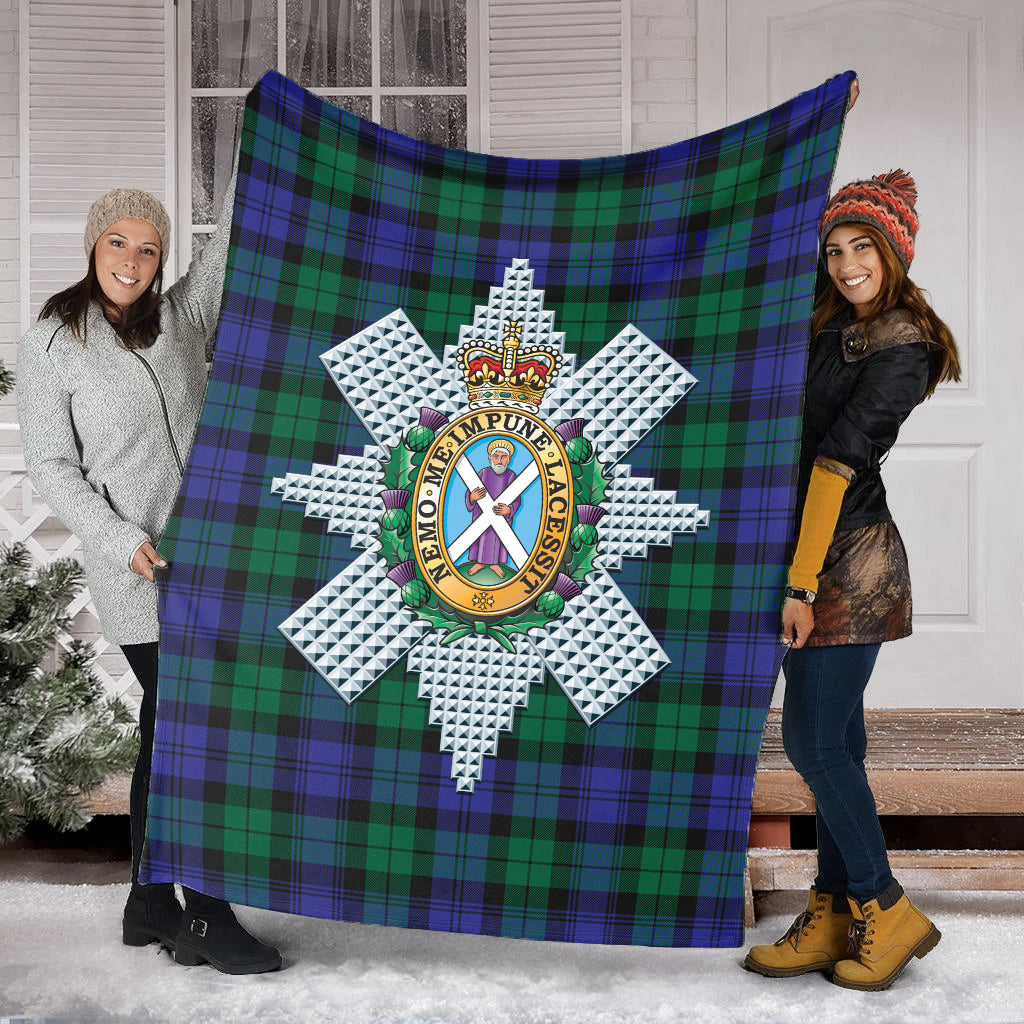 Black Watch Modern Tartan Blanket with Family Crest - Tartanvibesclothing