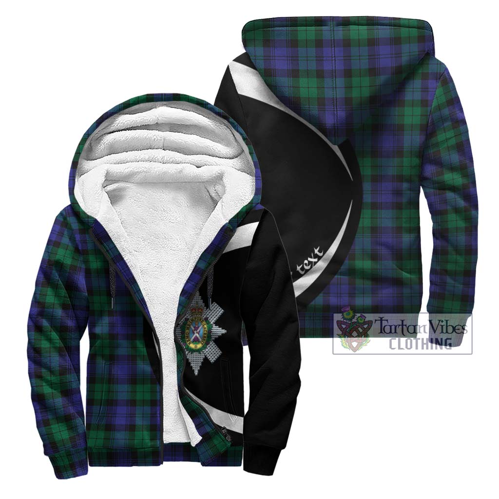 Black Watch Modern Tartan Sherpa Hoodie with Family Crest Circle Style Unisex - Tartan Vibes Clothing