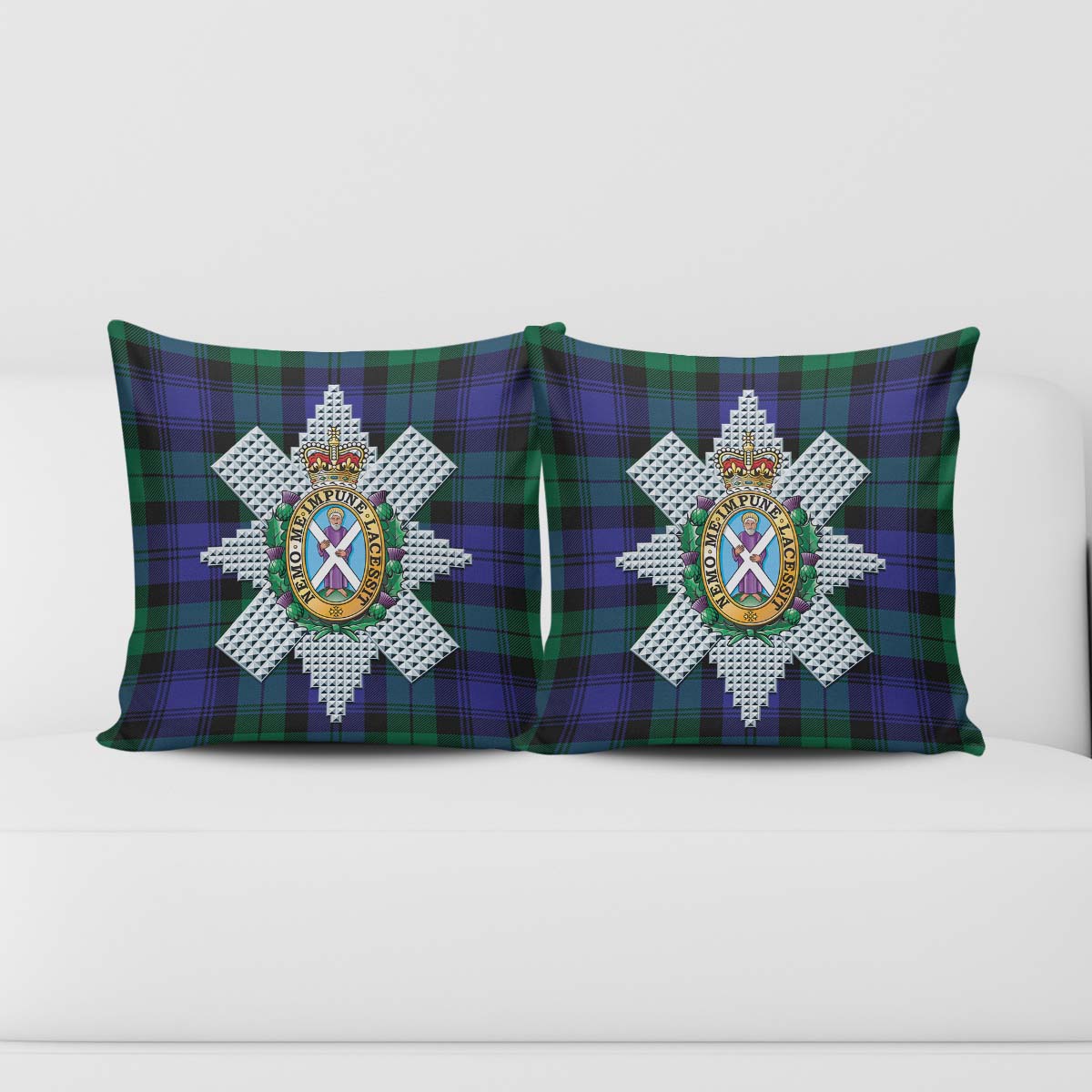 Black Watch Modern Tartan Pillow Cover with Family Crest - Tartanvibesclothing