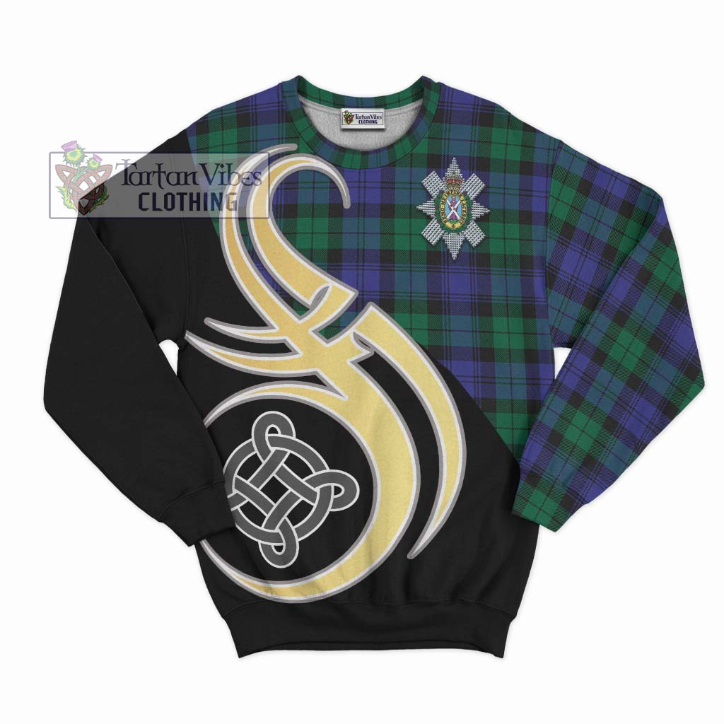 Black Watch Modern Tartan Sweatshirt with Family Crest and Celtic Symbol Style - Tartan Vibes Clothing