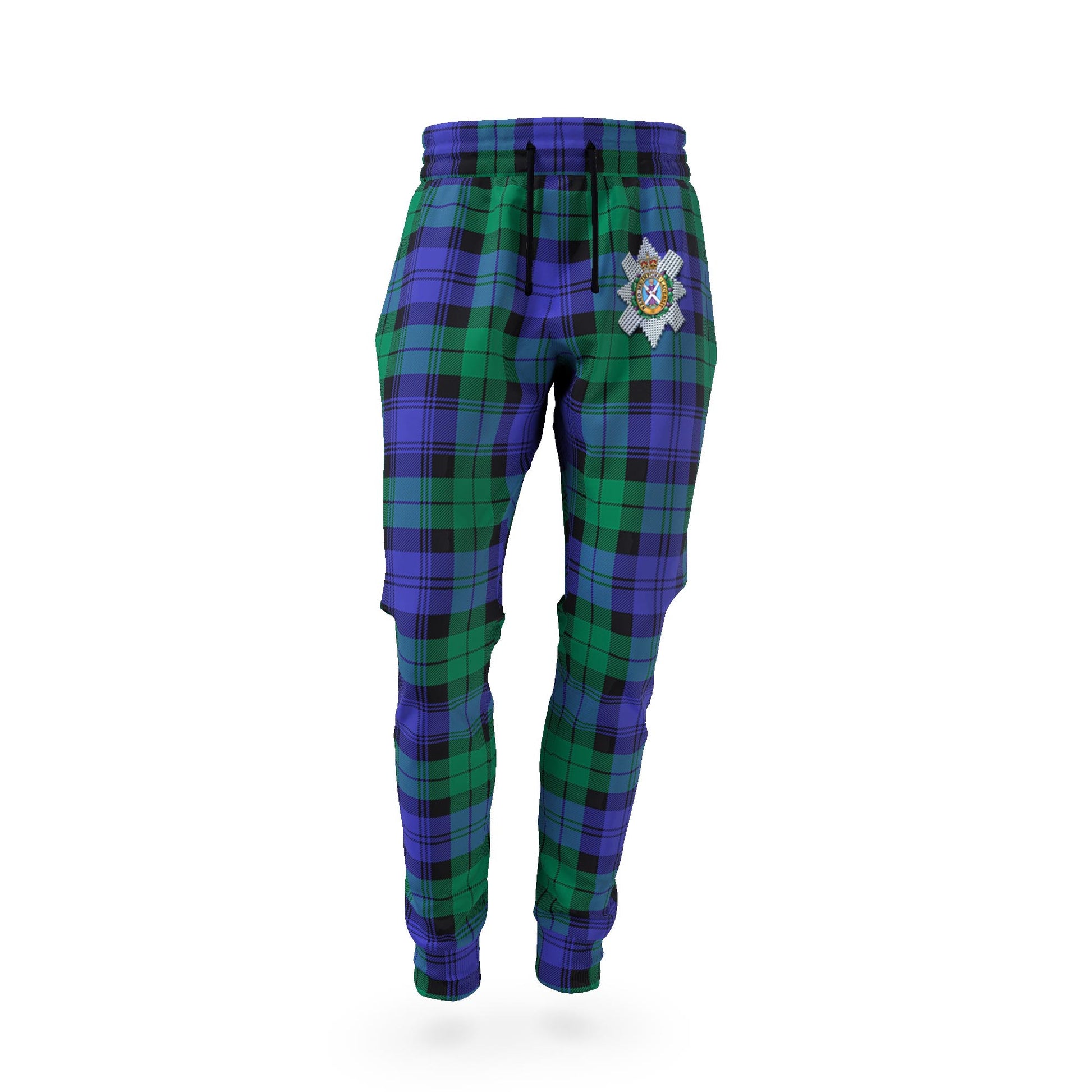 Black Watch Modern Tartan Joggers Pants with Family Crest - Tartan Vibes Clothing