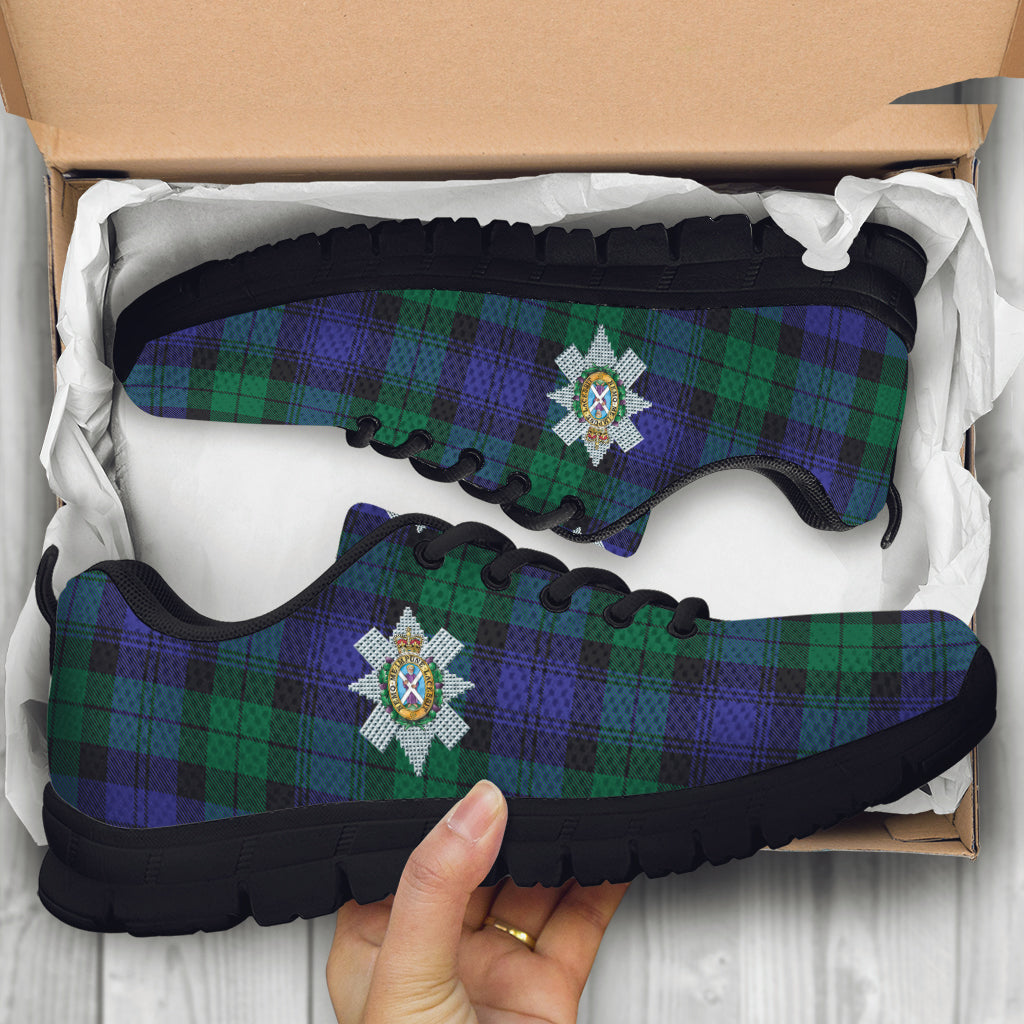 Black Watch Modern Tartan Sneakers with Family Crest - Tartan Vibes Clothing