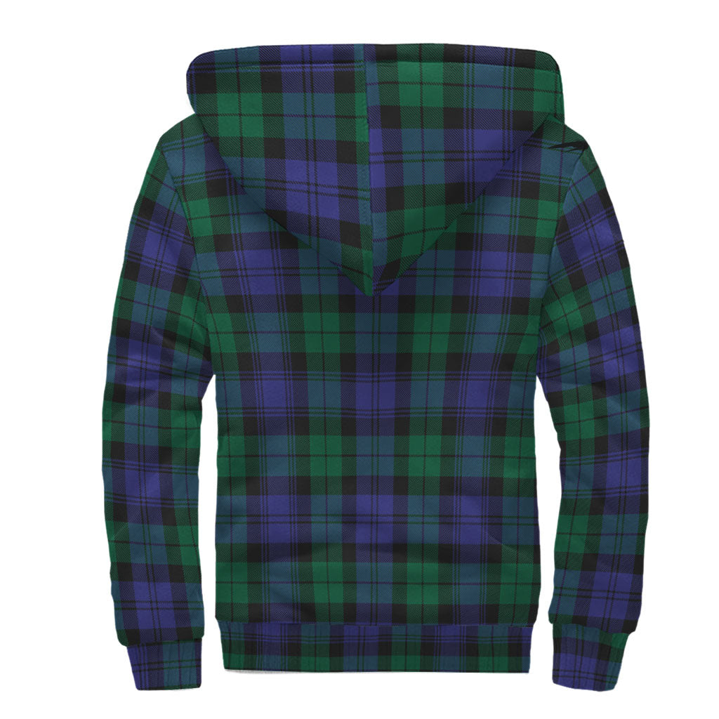 Black Watch Modern Tartan Sherpa Hoodie with Family Crest - Tartanvibesclothing