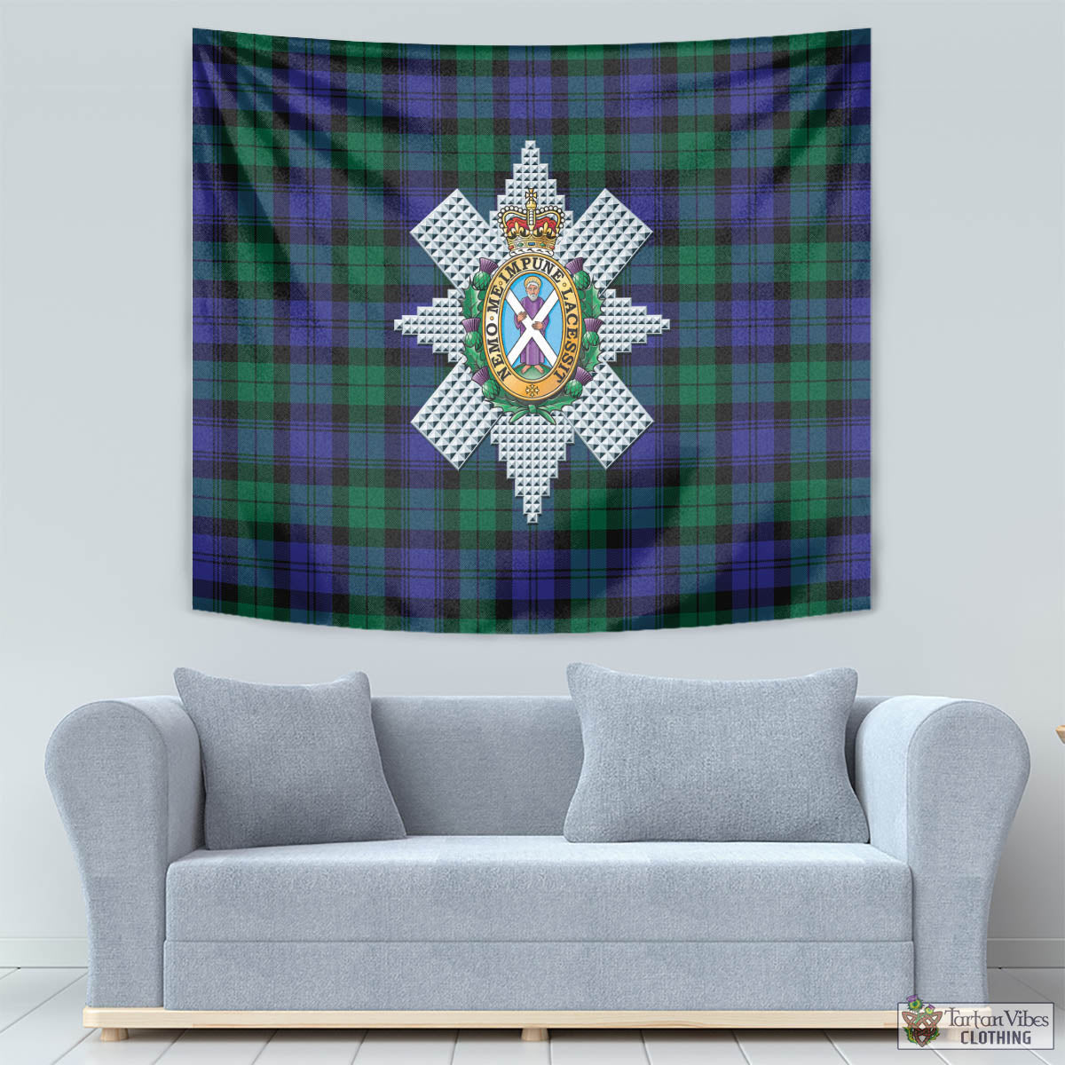 Tartan Vibes Clothing Black Watch Modern Tartan Tapestry Wall Hanging and Home Decor for Room with Family Crest