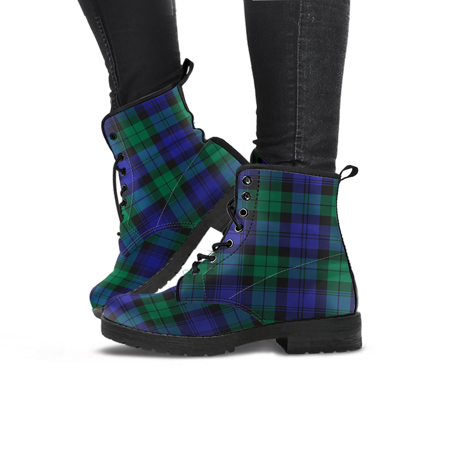 Black Watch Modern Tartan Leather Boots - Tartanvibesclothing