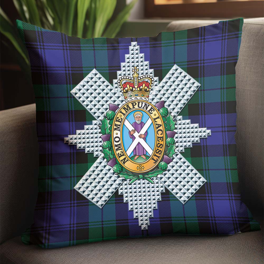 Black Watch Modern Tartan Pillow Cover with Family Crest - Tartanvibesclothing