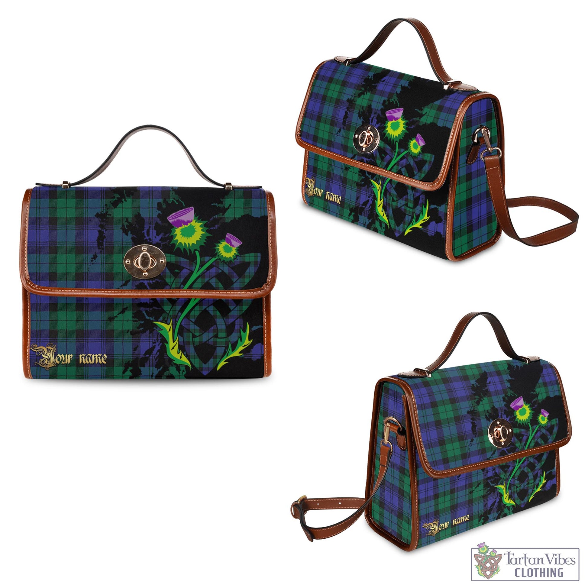 Tartan Vibes Clothing Black Watch Modern Tartan Waterproof Canvas Bag with Scotland Map and Thistle Celtic Accents