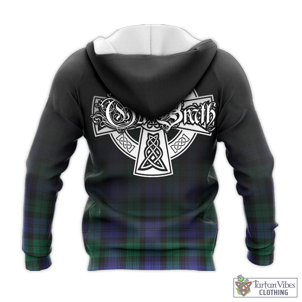 Tartan Vibes Clothing Black Watch Modern Tartan Knitted Hoodie Featuring Alba Gu Brath Family Crest Celtic Inspired