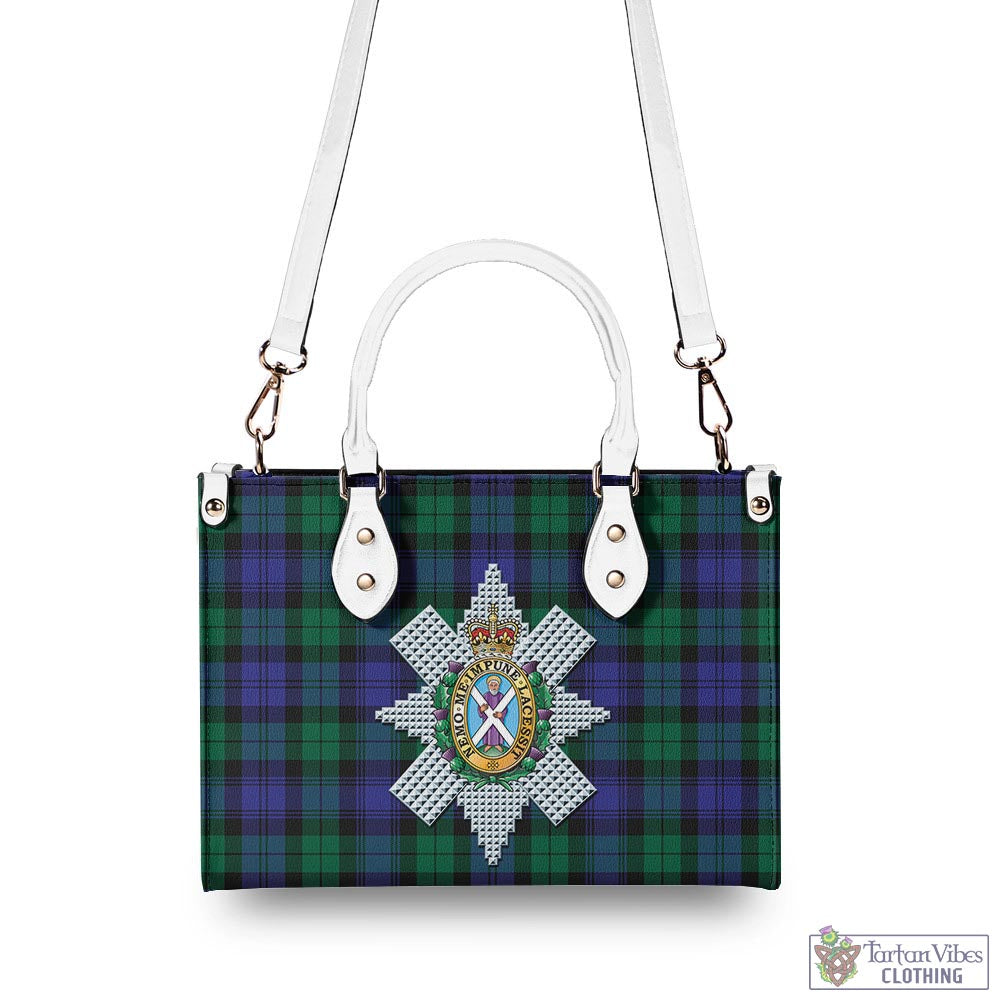 Tartan Vibes Clothing Black Watch Modern Tartan Luxury Leather Handbags with Family Crest