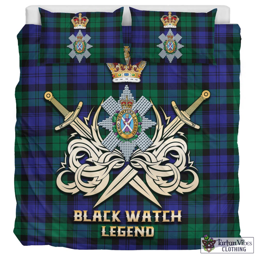 Tartan Vibes Clothing Black Watch Modern Tartan Bedding Set with Clan Crest and the Golden Sword of Courageous Legacy