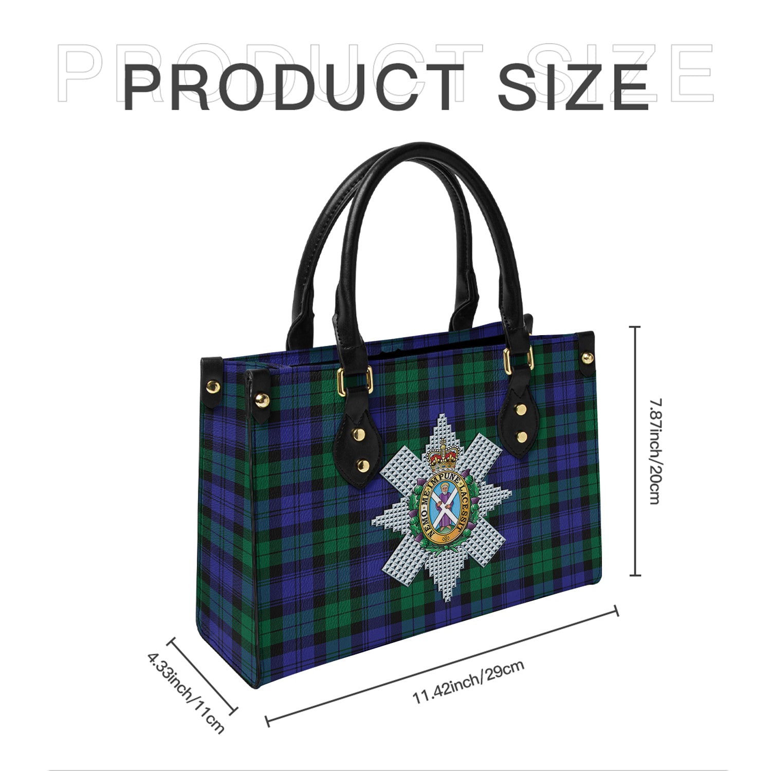 Black Watch Modern Tartan Leather Bag with Family Crest - Tartanvibesclothing