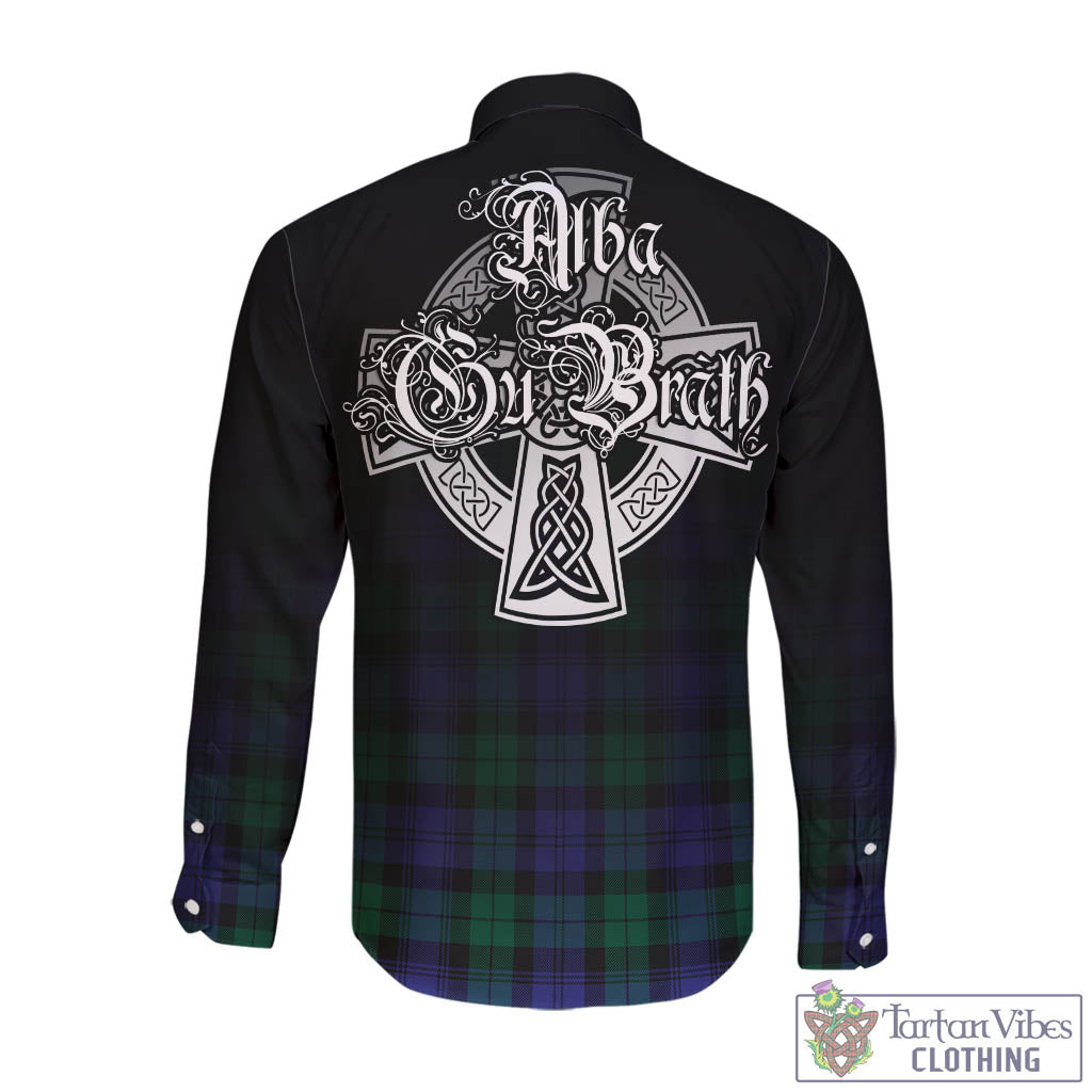 Tartan Vibes Clothing Black Watch Modern Tartan Long Sleeve Button Up Featuring Alba Gu Brath Family Crest Celtic Inspired