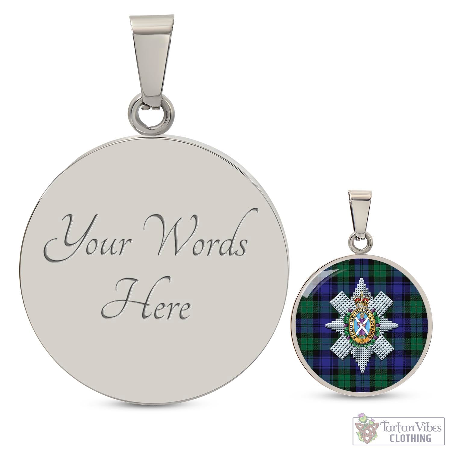 Tartan Vibes Clothing Black Watch Modern Tartan Circle Necklace with Family Crest