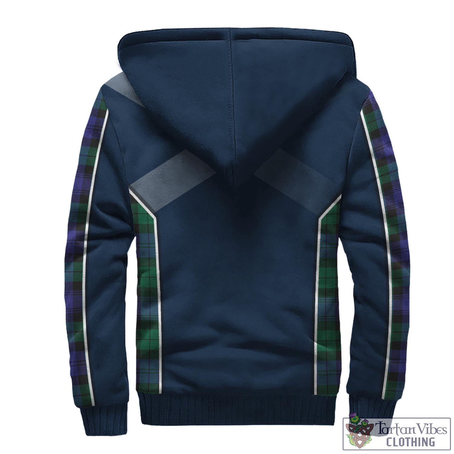 Tartan Vibes Clothing Black Watch Modern Tartan Sherpa Hoodie with Family Crest and Scottish Thistle Vibes Sport Style