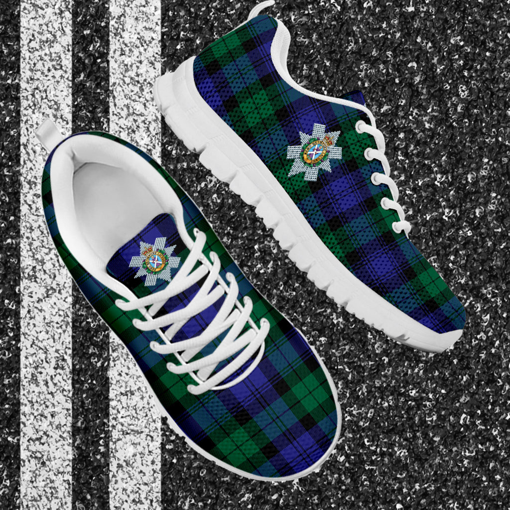 Black Watch Modern Tartan Sneakers with Family Crest - Tartan Vibes Clothing