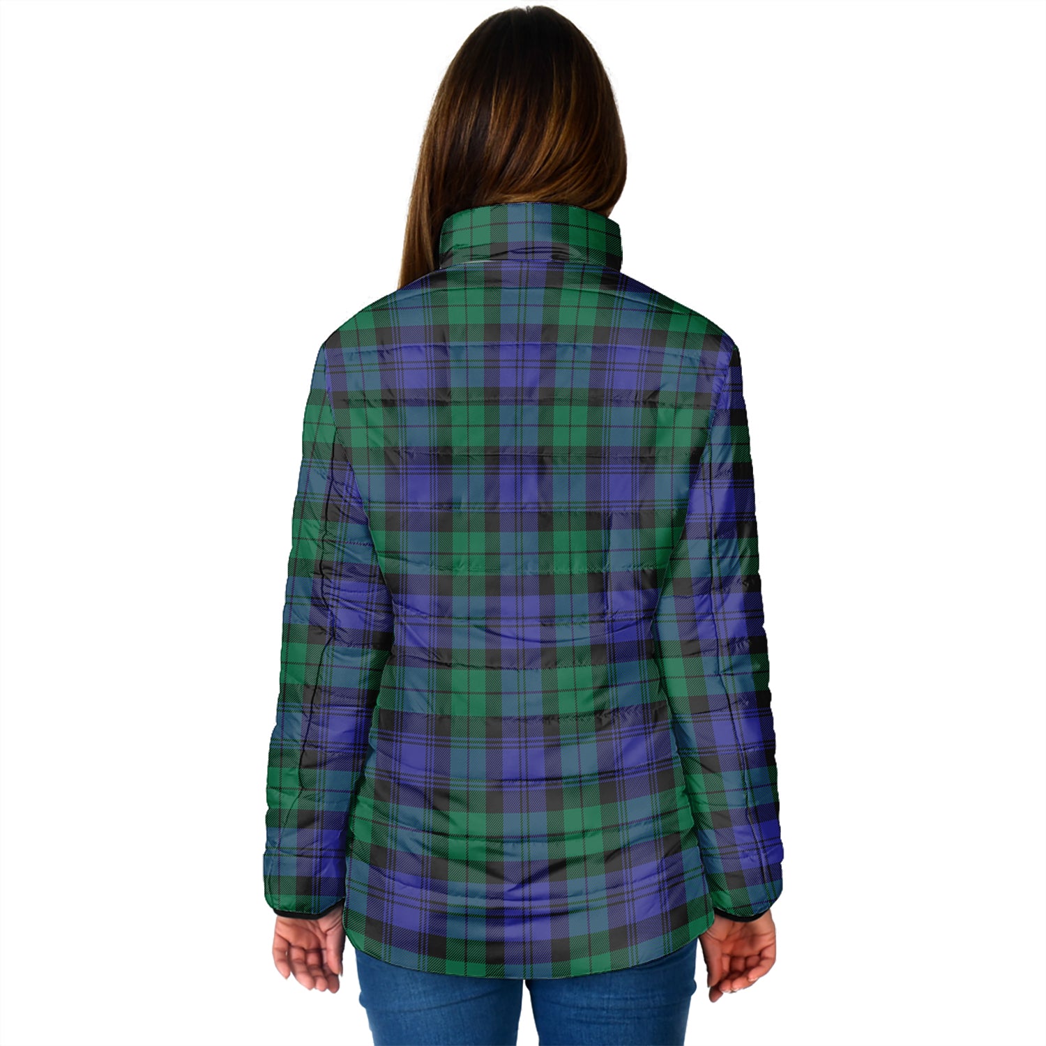 Black Watch Modern Tartan Padded Jacket with Family Crest - Tartan Vibes Clothing