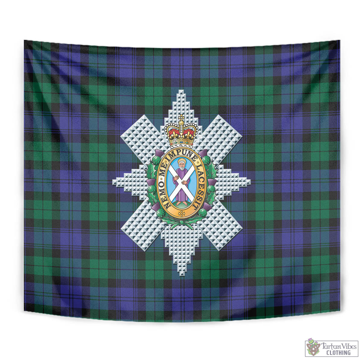 Tartan Vibes Clothing Black Watch Modern Tartan Tapestry Wall Hanging and Home Decor for Room with Family Crest