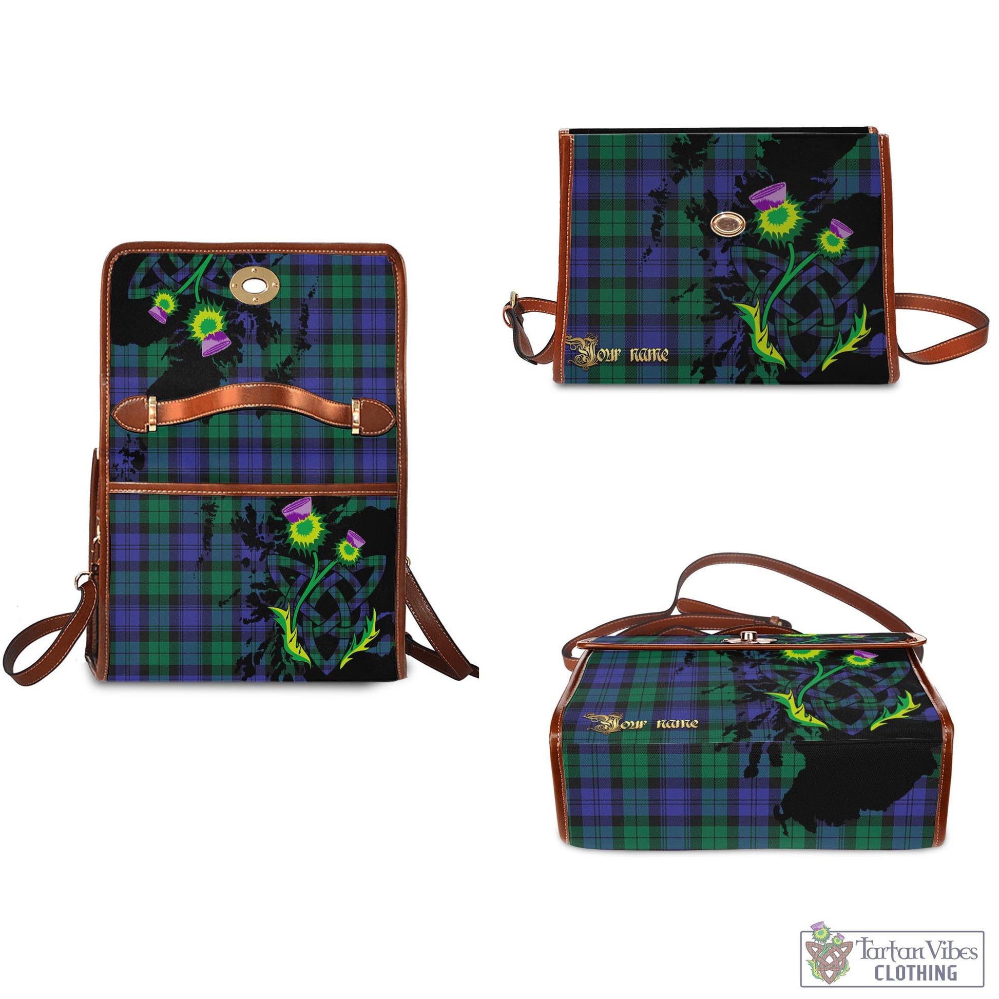 Tartan Vibes Clothing Black Watch Modern Tartan Waterproof Canvas Bag with Scotland Map and Thistle Celtic Accents