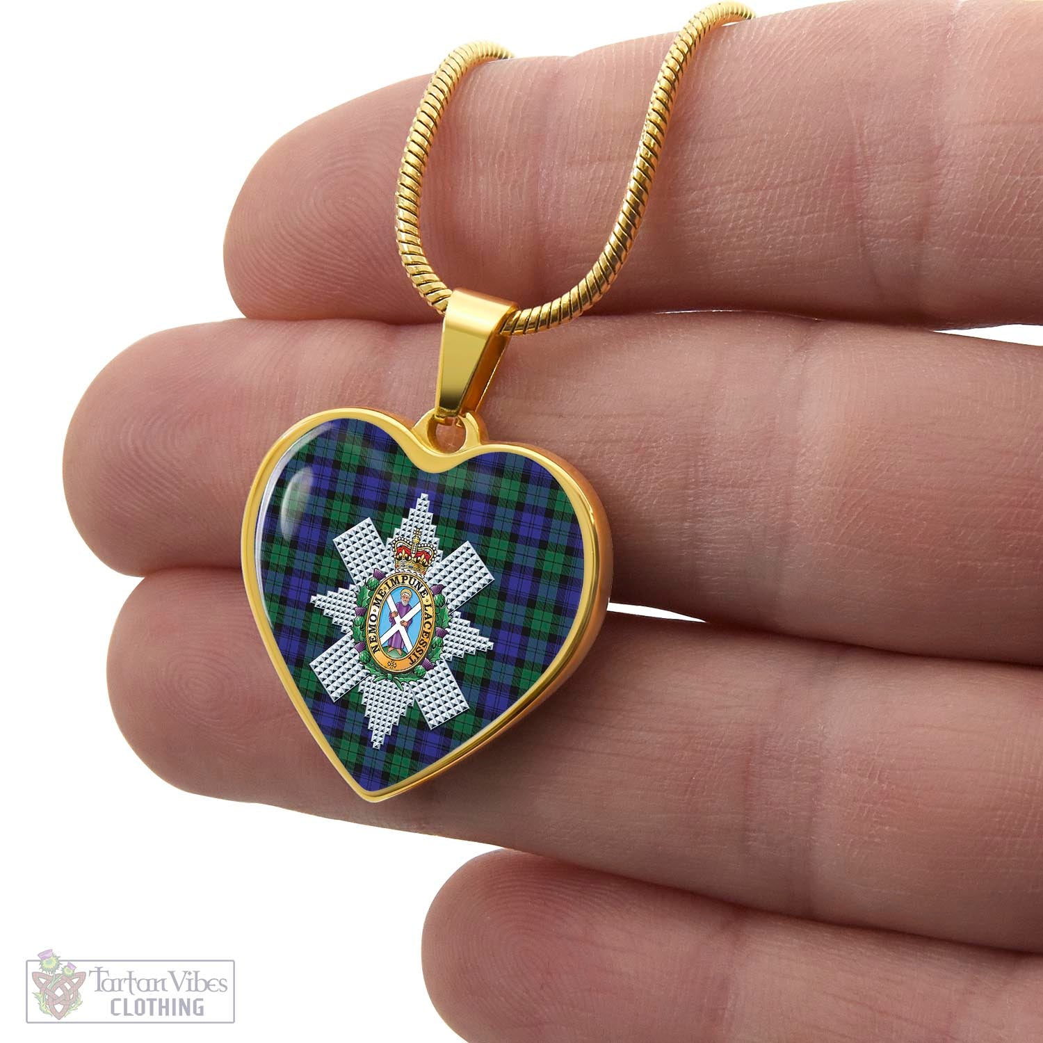 Tartan Vibes Clothing Black Watch Modern Tartan Heart Necklace with Family Crest