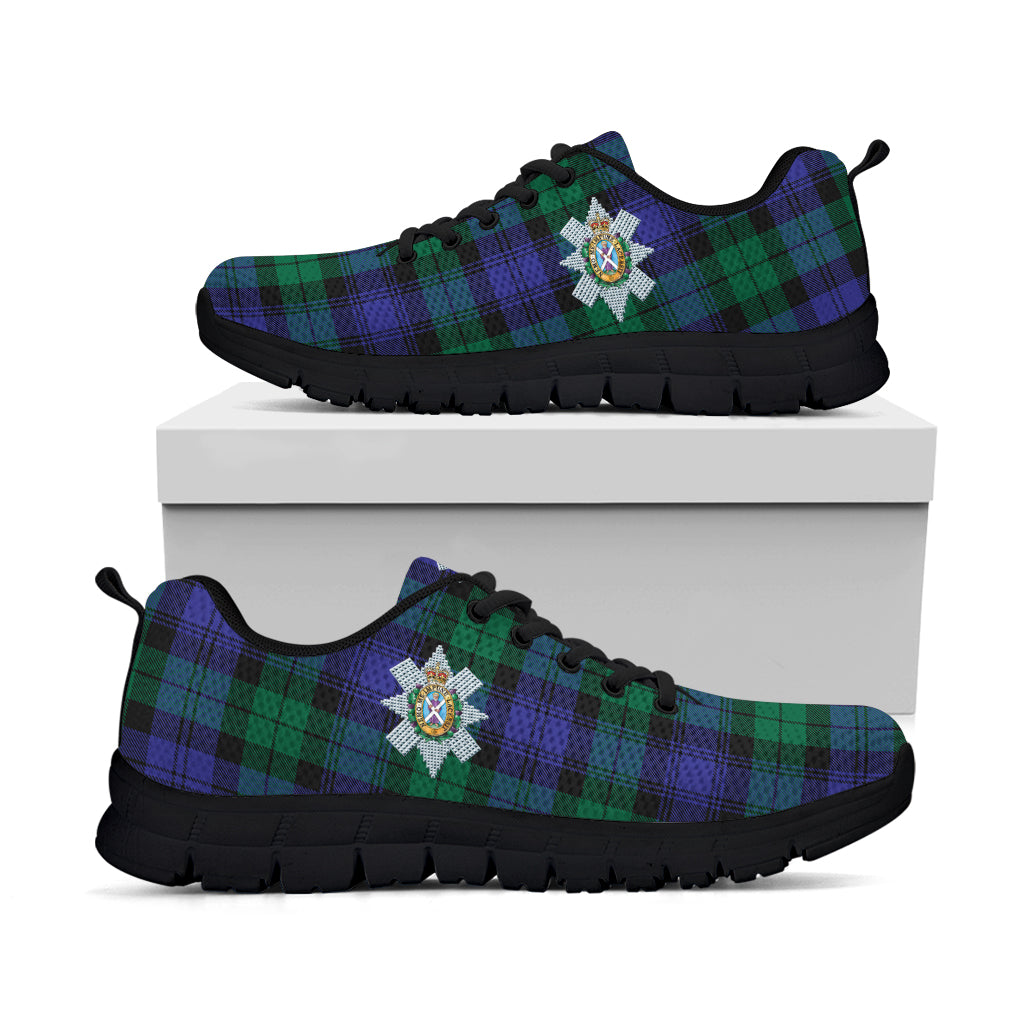 Black Watch Modern Tartan Sneakers with Family Crest - Tartan Vibes Clothing