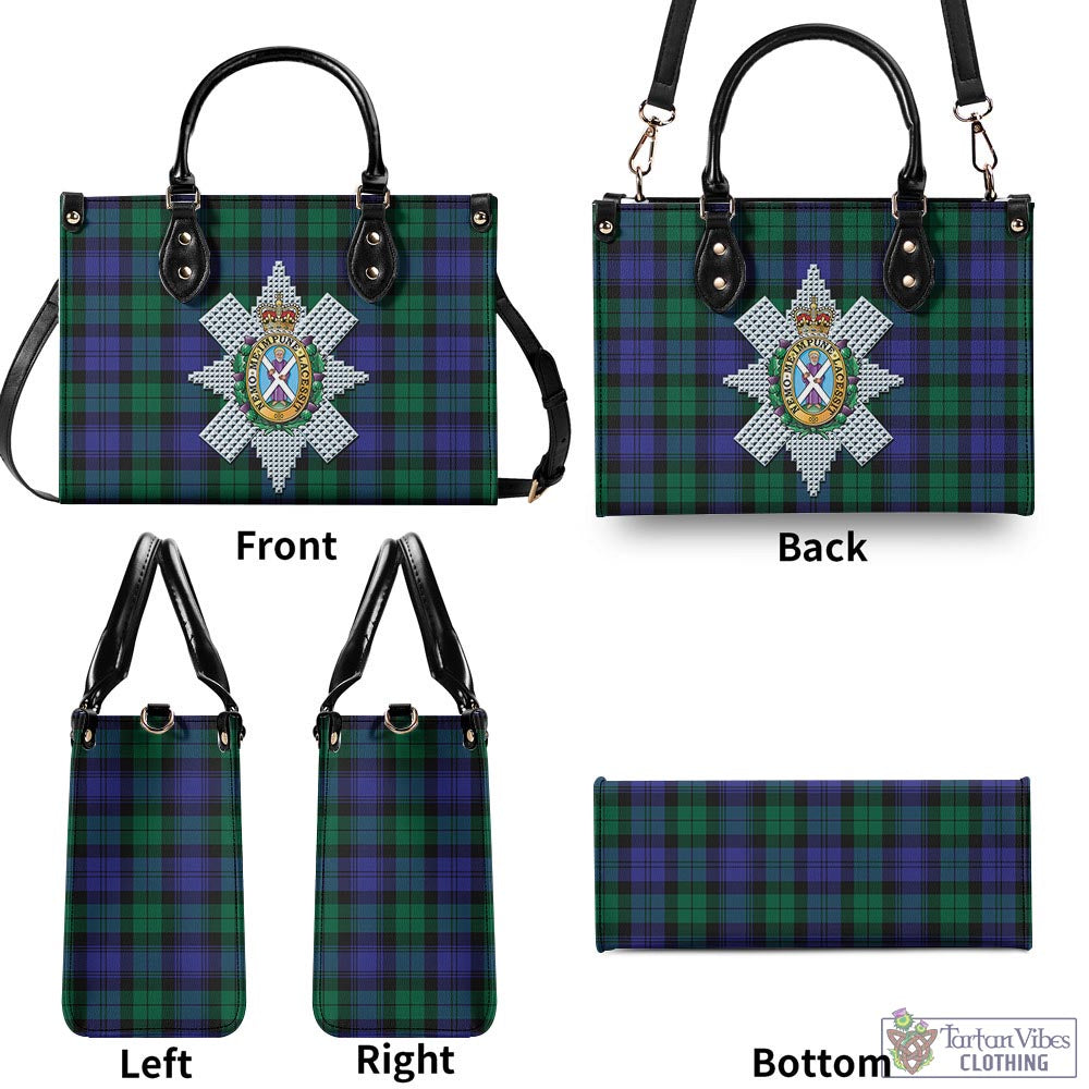 Tartan Vibes Clothing Black Watch Modern Tartan Luxury Leather Handbags with Family Crest