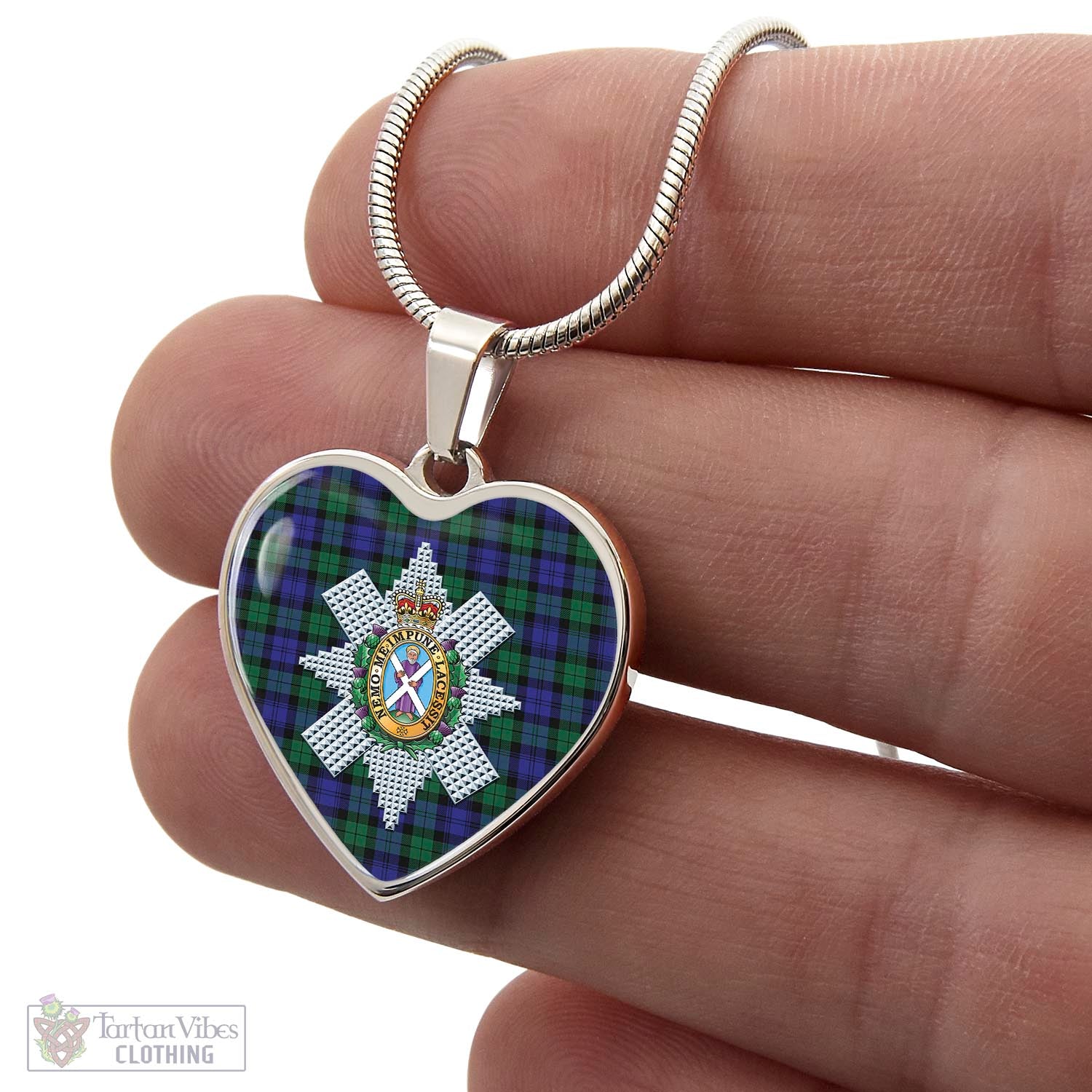 Tartan Vibes Clothing Black Watch Modern Tartan Heart Necklace with Family Crest