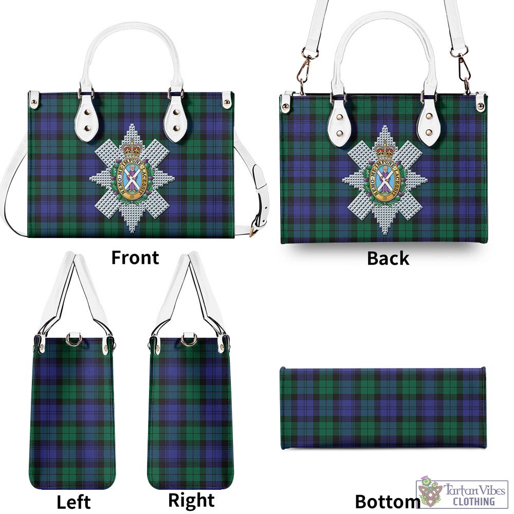 Tartan Vibes Clothing Black Watch Modern Tartan Luxury Leather Handbags with Family Crest